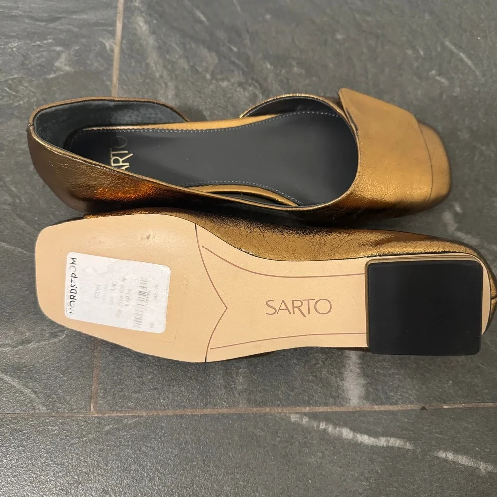 Sarto by Franco Sarto Tracy Gold Metallic Leather‎ Square Toe D'Orsay Flats 6M